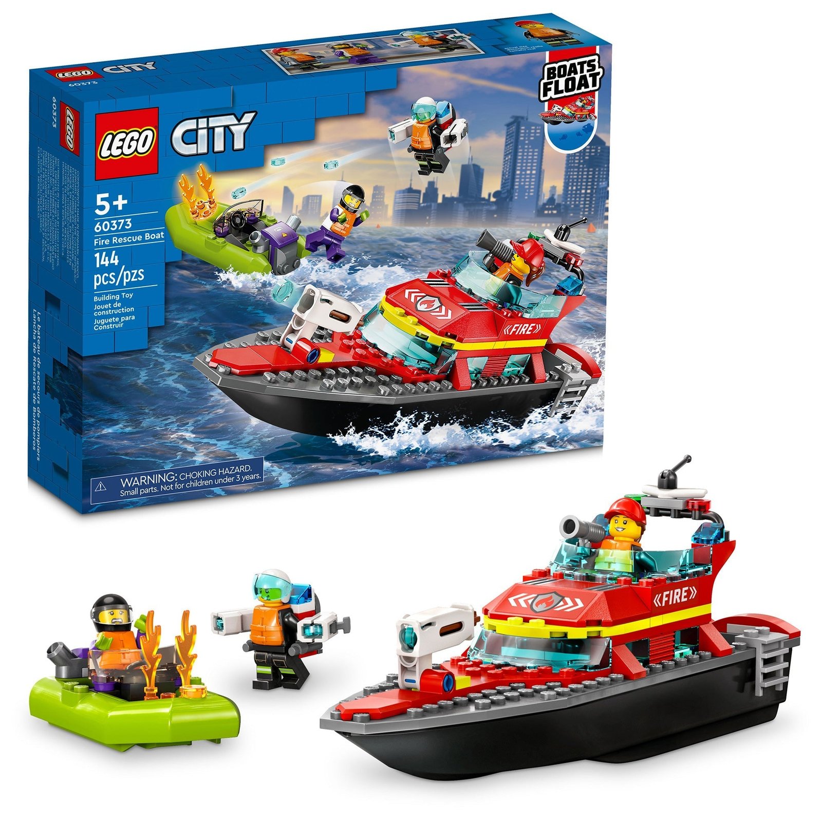LEGO City Barco de rescate contra incendios, 60373, edades 5+, 144 piezas