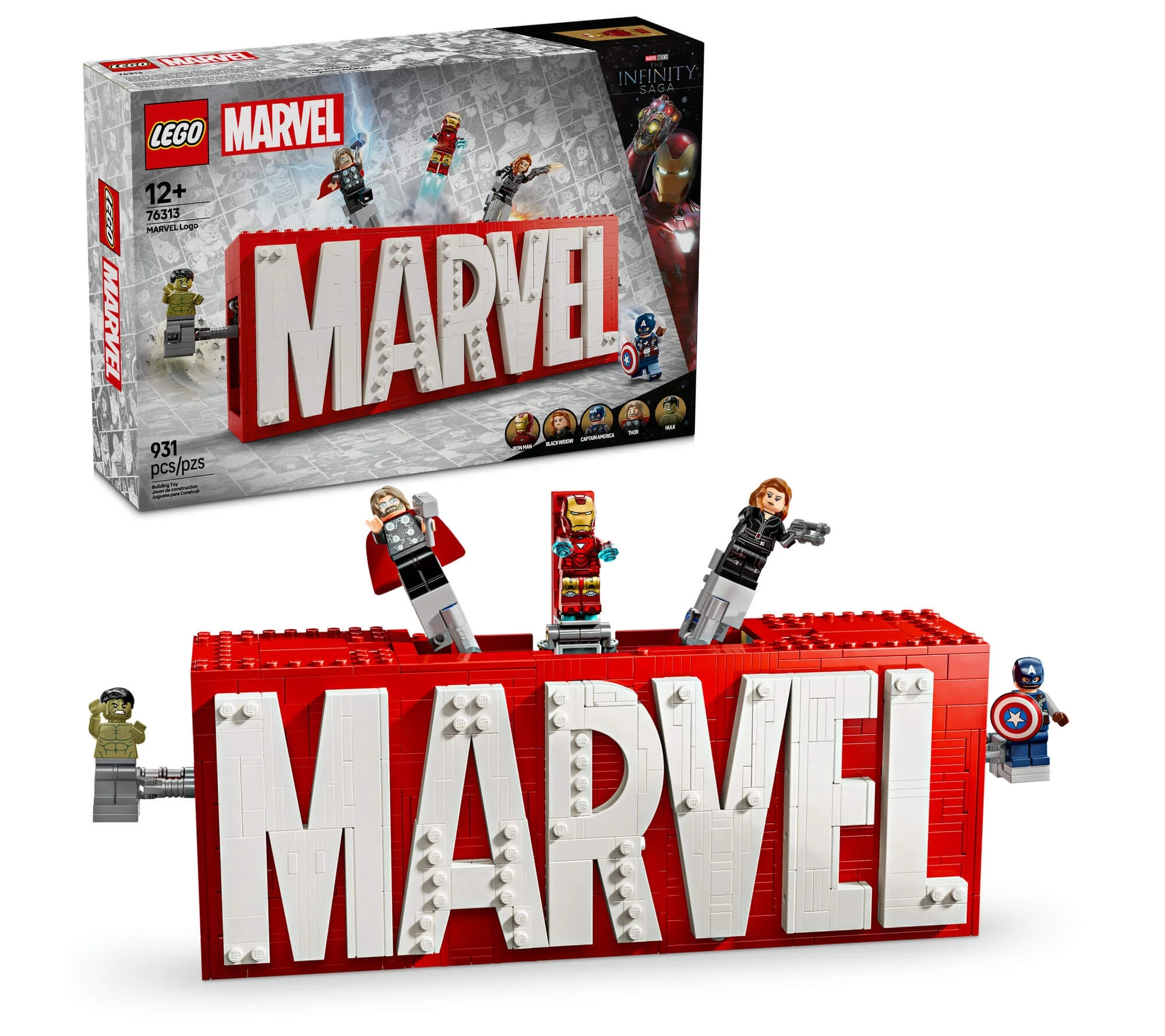 LEGO Marvel Avengers Logo y set de exhibición de minifiguras 76313