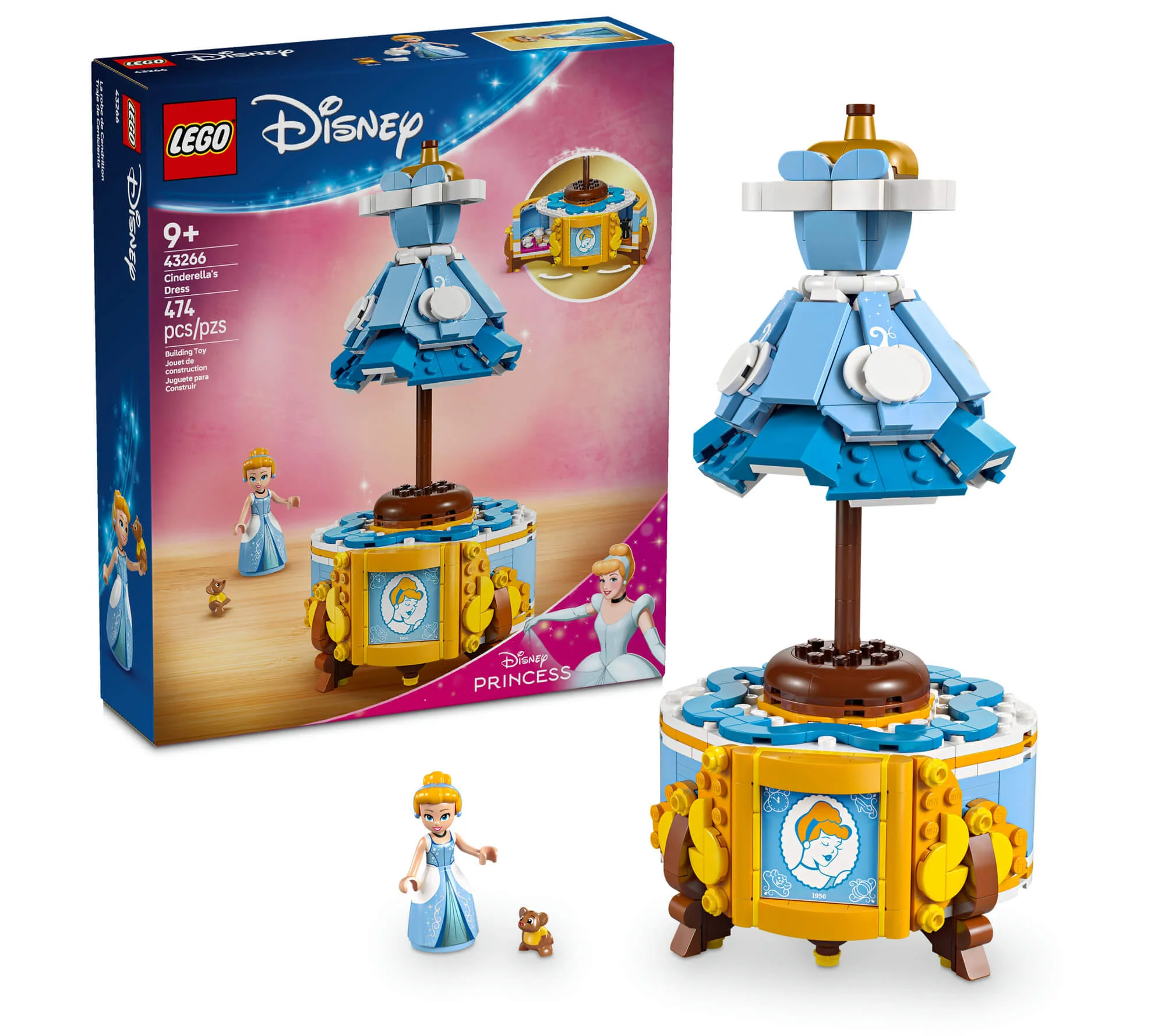 Lego | Kit de construcción de vestido de 474 piezas de la princesa Cenicienta de Disney, con Gus