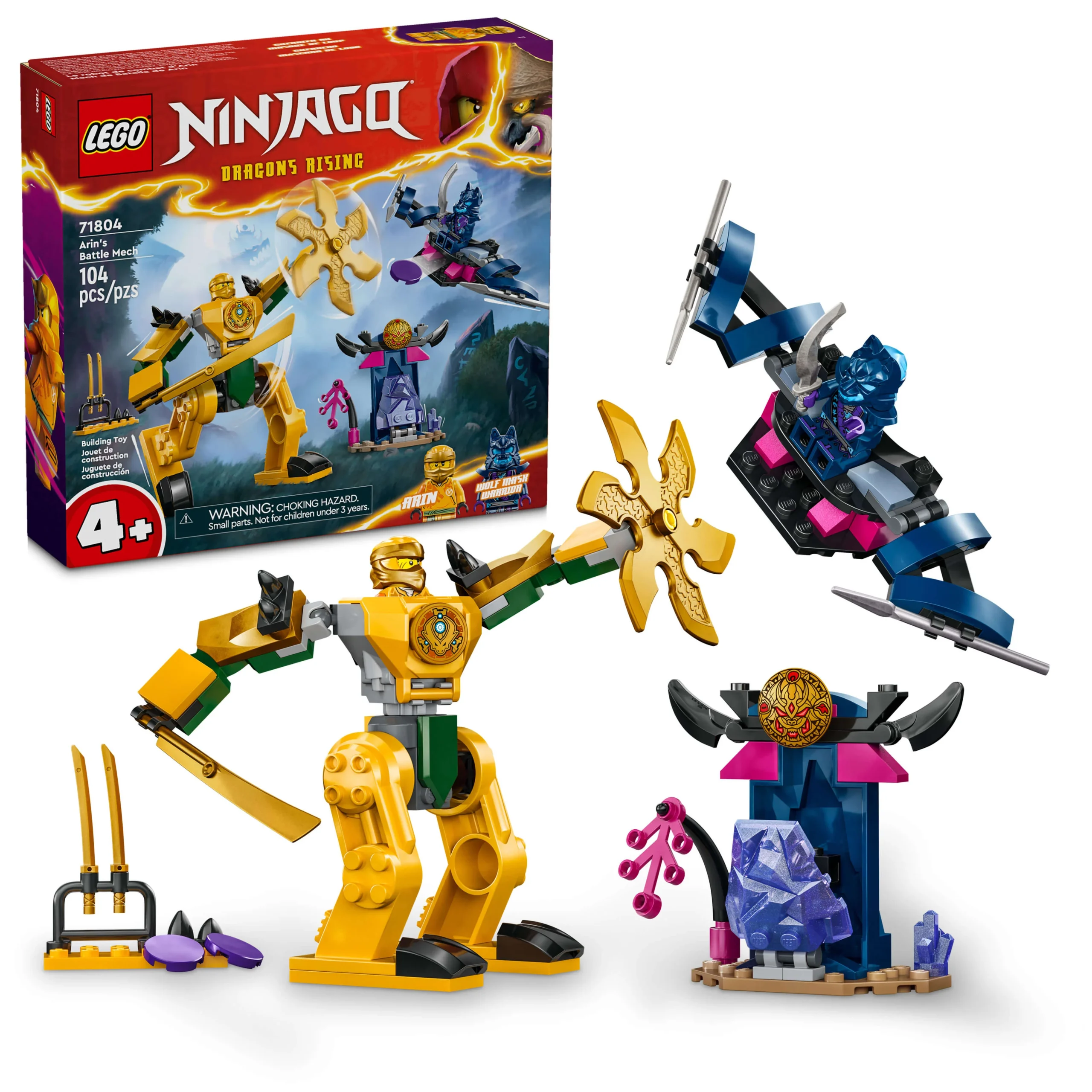 LEGO NINJAGO Set de juguetes ninja mecánico de batalla de Arin 71804 - 104 piezas
