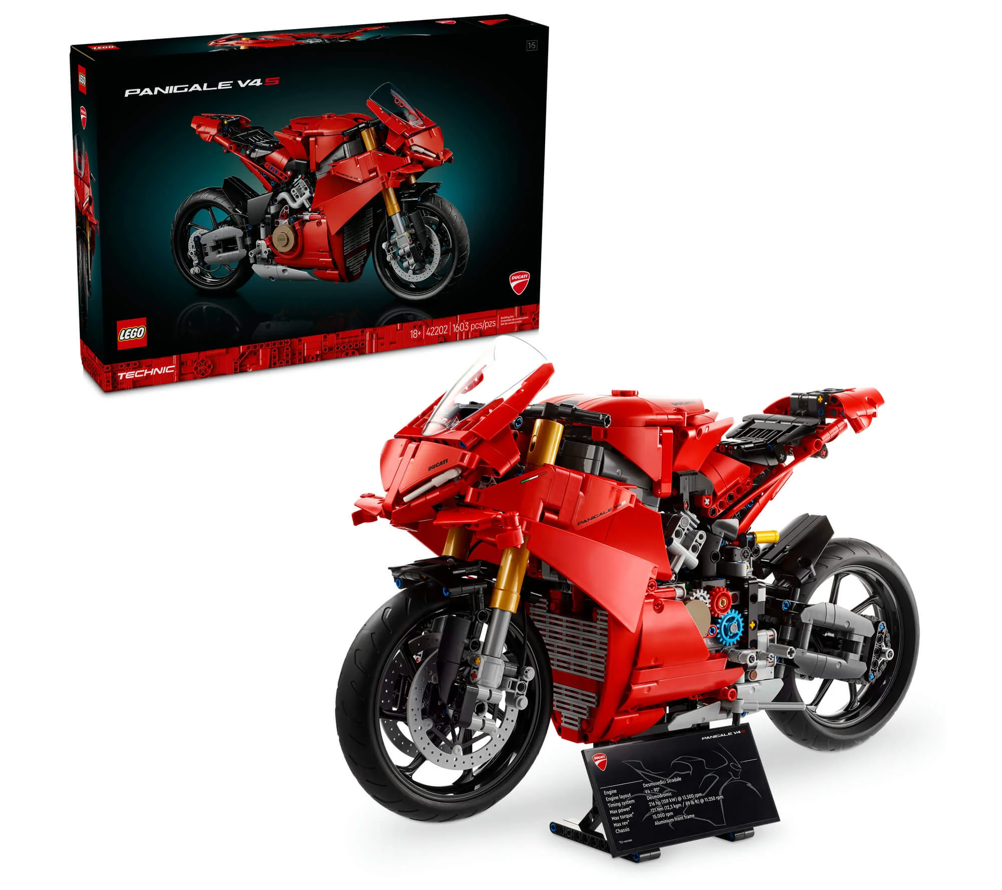 LEGO Technic Ducati Panigale V4 S Modelo de motocicleta 1.603 piezas - Rojo icónico