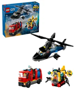 LEGO City Rescue Adventure Juego de construcción - Helicóptero, Camión de bomberos, Submarino - 874 piezas