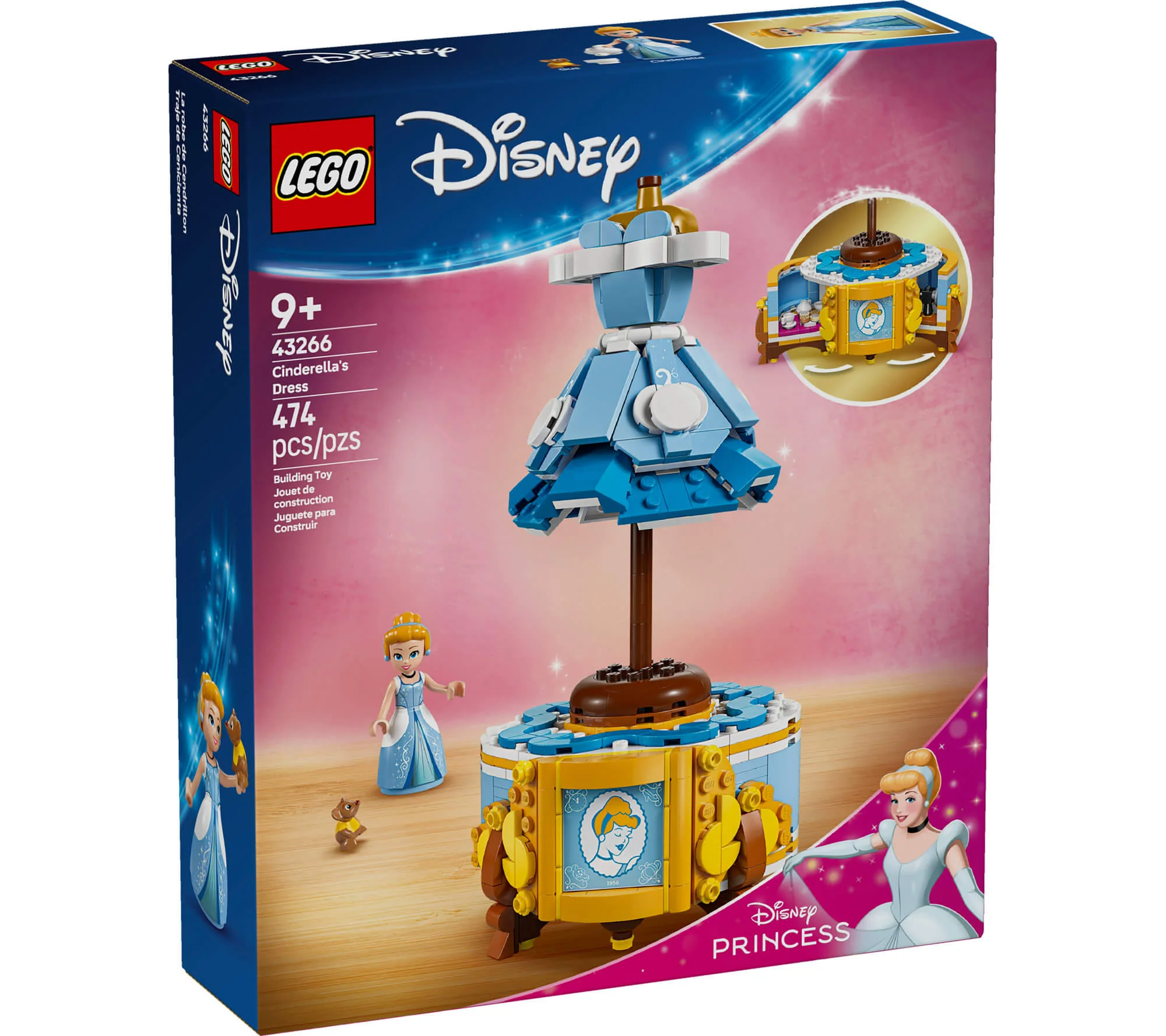 Lego | Kit de construcción de vestido de 474 piezas de la princesa Cenicienta de Disney, con Gus - Imagen 2