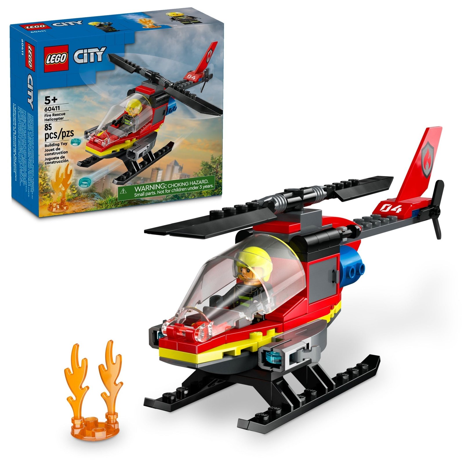 LEGO City Helicóptero de Rescate de Bomberos, 60411, Edades 5+, 85 Piezas