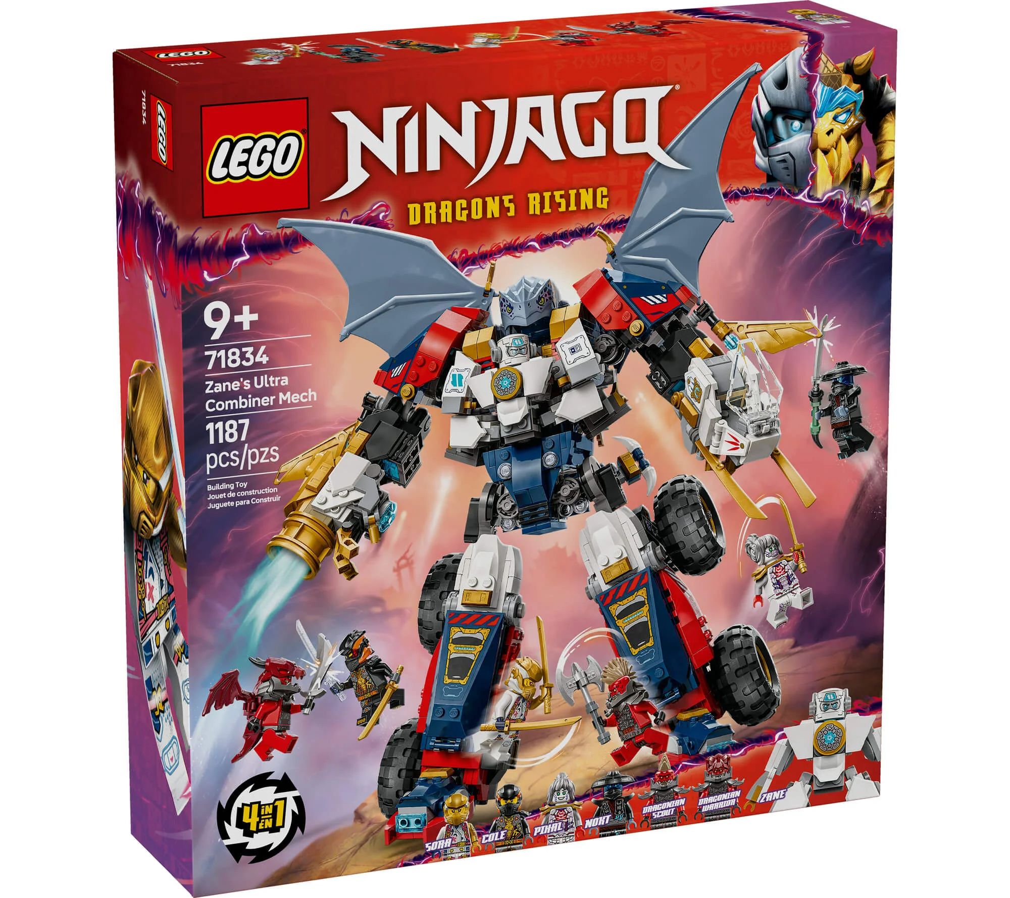 LEGO NINJAGO Juego de construcción 4 en 1 Mecha Ultra Combinadora de Zane 71834 - Imagen 2