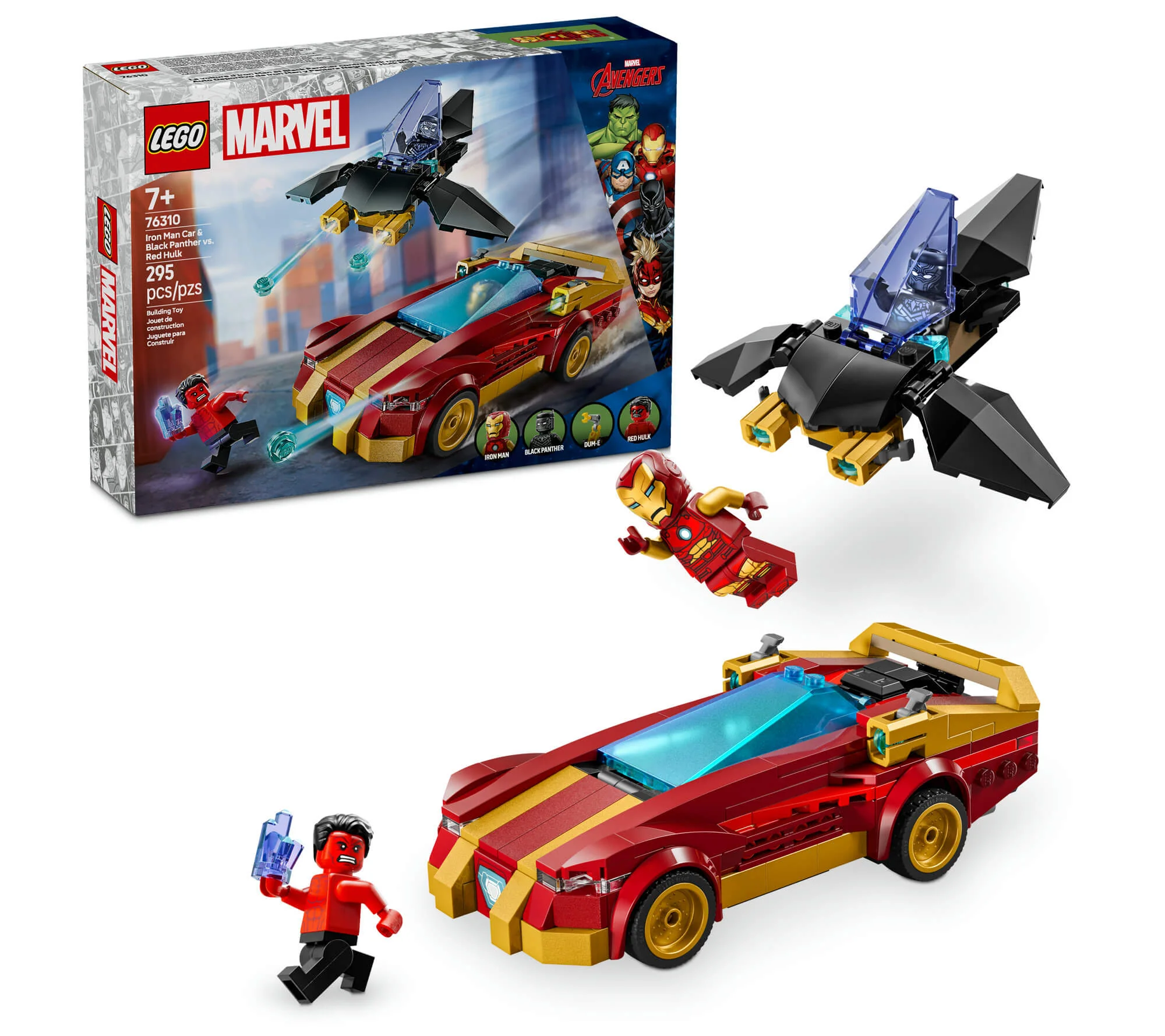 LEGO Marvel Super Heroes Iron Man Car & Black Panther vs. Red Hulk Juego de 295 piezas