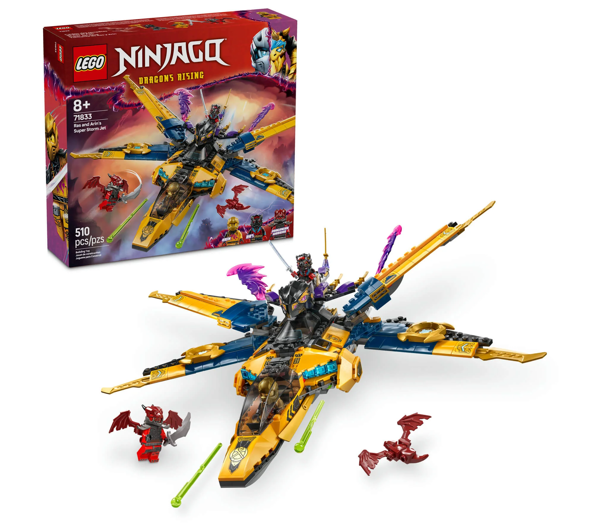 LEGO NINJAGO Juguete Supertormenta Jet de Ras y Arin 71833 - 510 Piezas