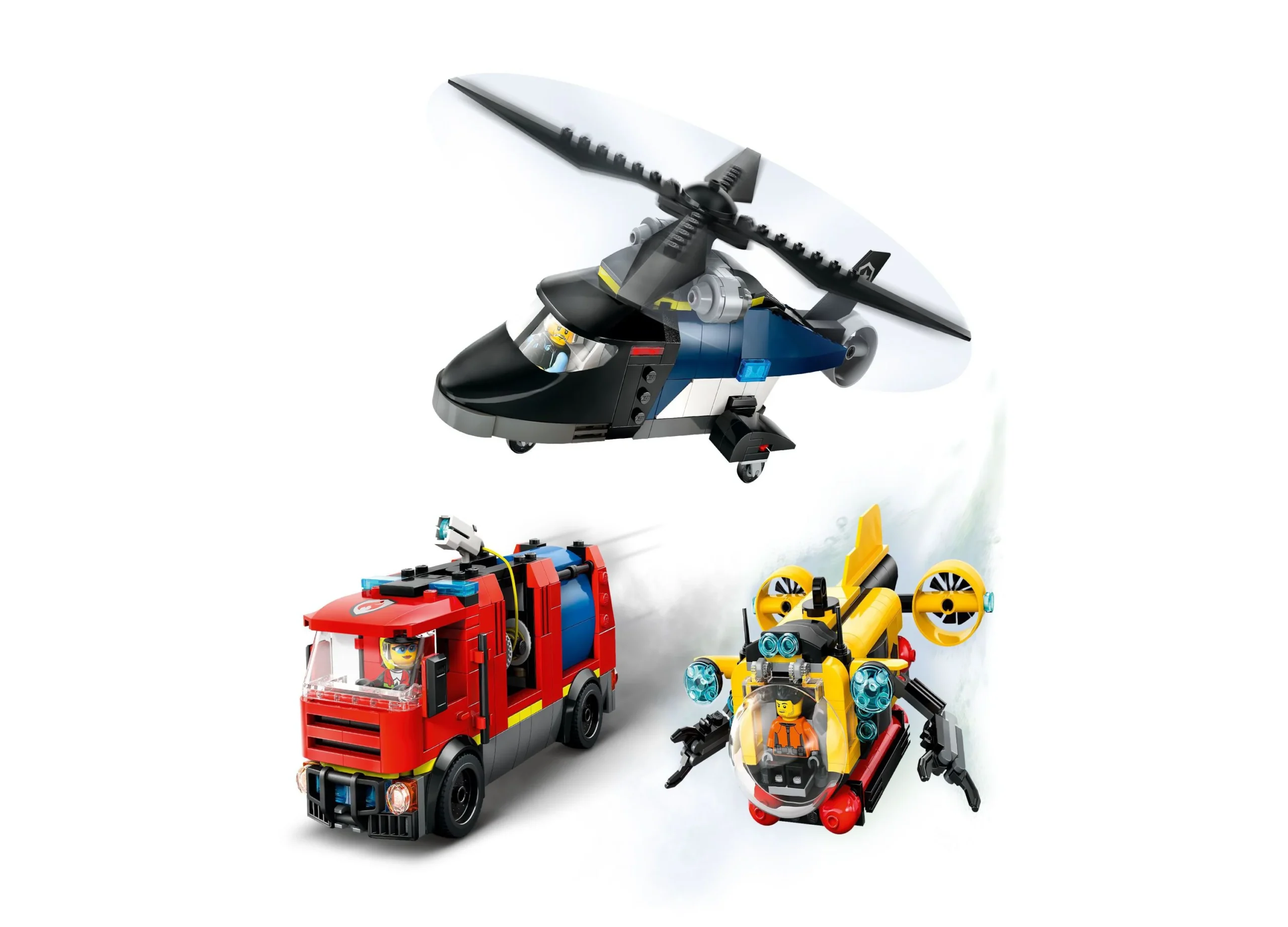 LEGO City Rescue Adventure Juego de construcción - Helicóptero, Camión de bomberos, Submarino - 874 piezas - Imagen 3