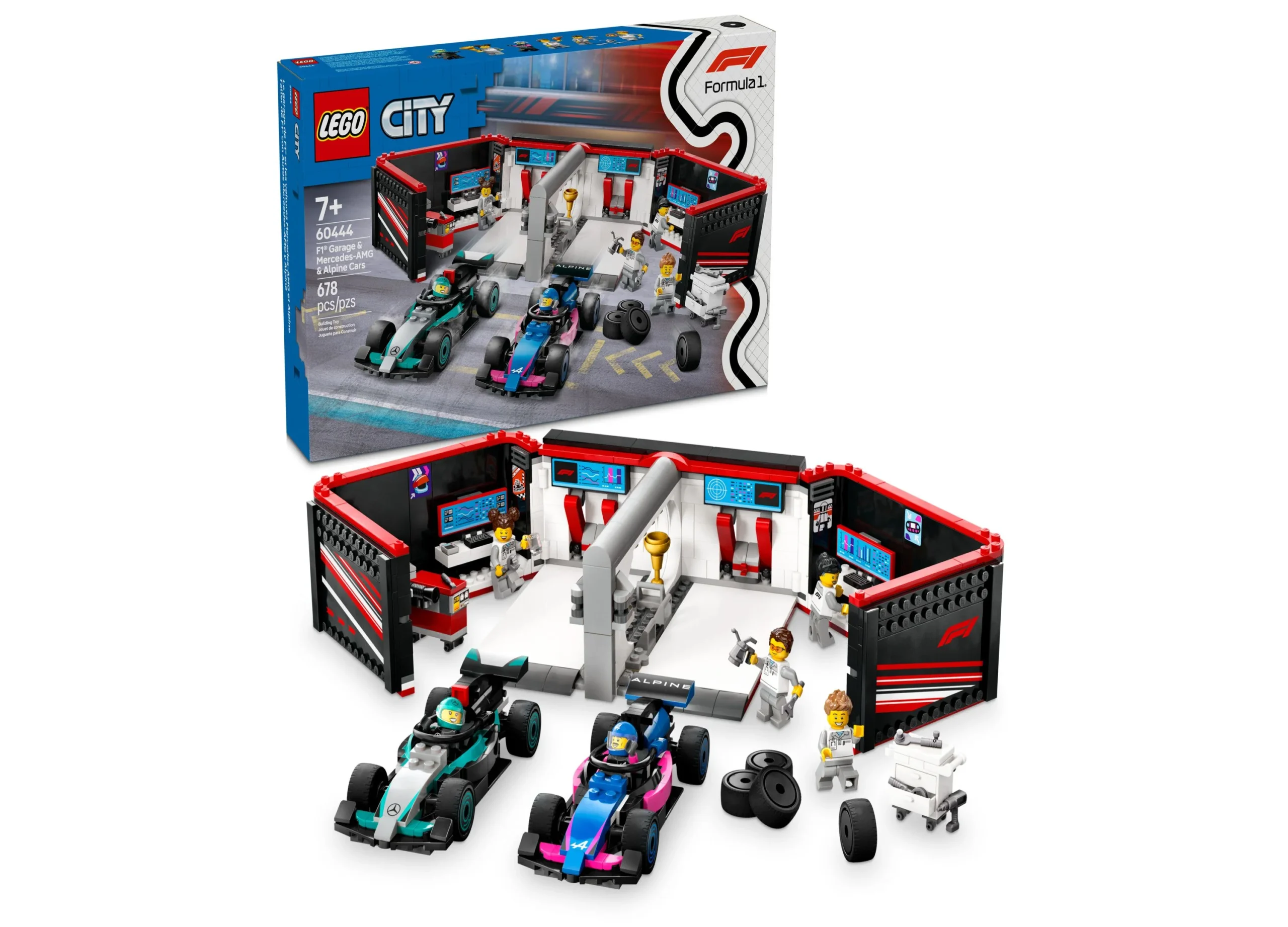 LEGO City F1 Garage Mercedes-AMG Alpine Cars Juego de construcción 60444 - 678 piezas