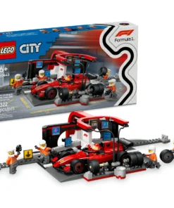 LEGO City Parada en boxes y equipo de F1 con coche de carreras Ferrari de juguete - 322 piezas